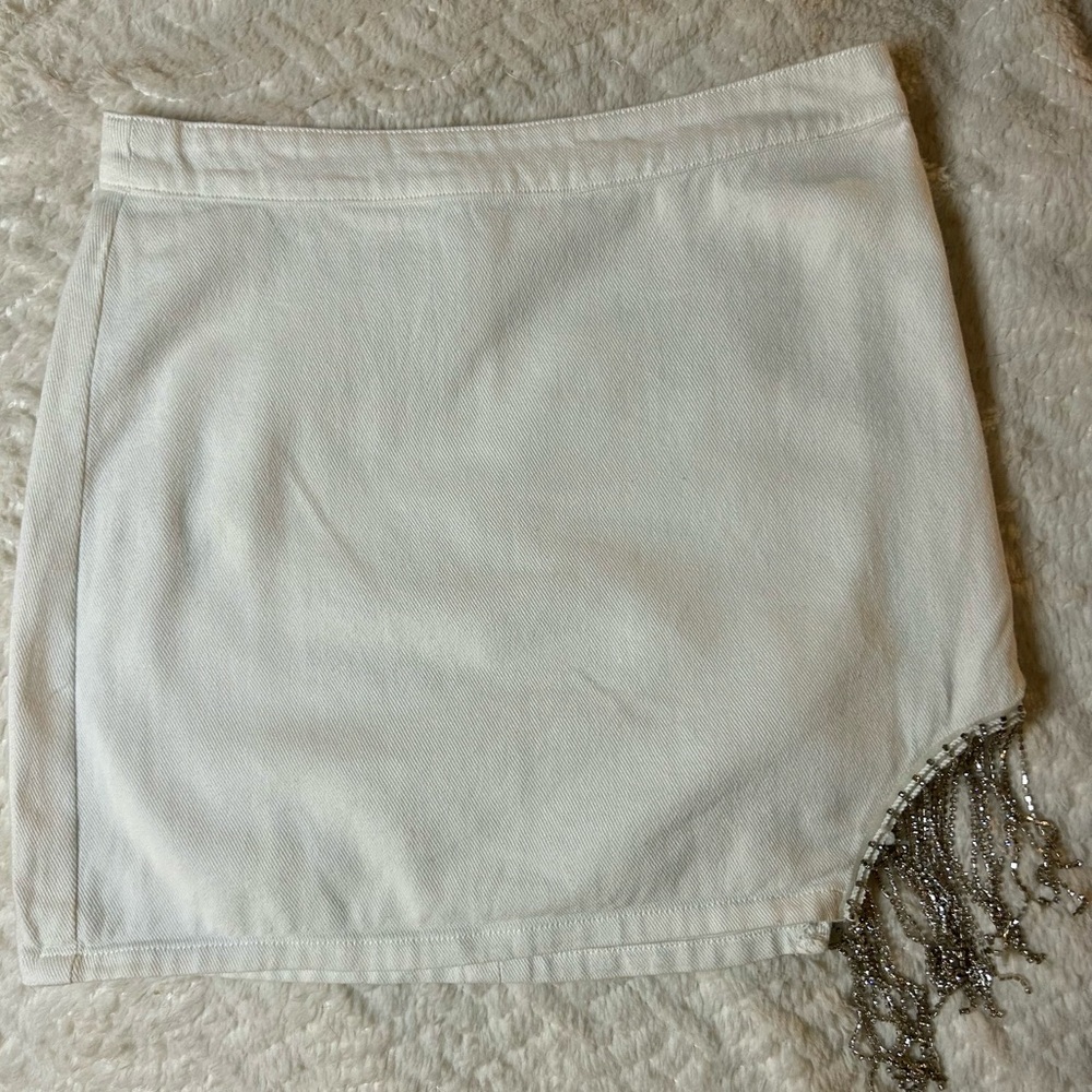 White Mini Skirt with Silver Fringe